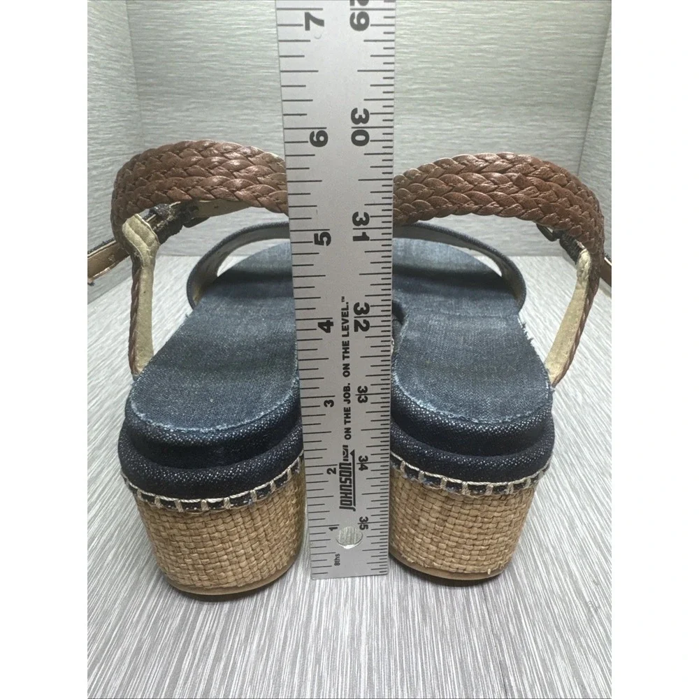 Stuart Weitzman‎ Espadrille Wedge Blue Ankle Strap Sandals Women 8 Boho